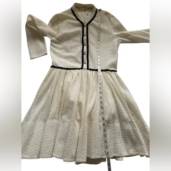 MAJE Rayane Ivory Black Piping Eyelet Lace Puffball Lined Dress Size 3 Large - Picture 10 of 14